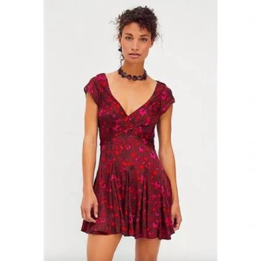 Free People It Takes Two Crossover Skater Dress Small NWT Floral Open Back
